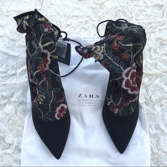 Zara Embroidered Stocking-Style High Heel Pump - Picture 3 of 5